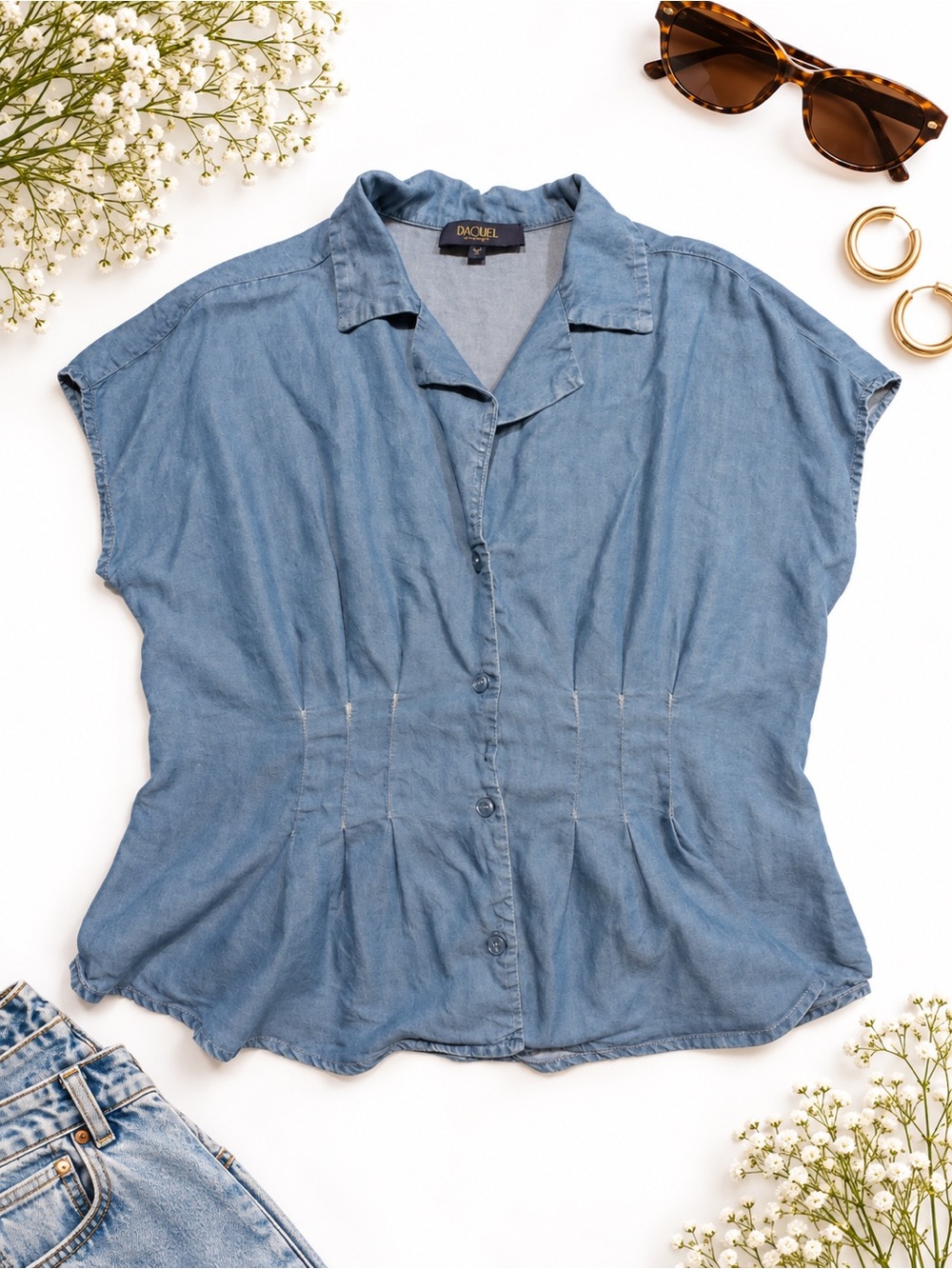 Daquel Light Blue Button-Down Women's Chambray Top